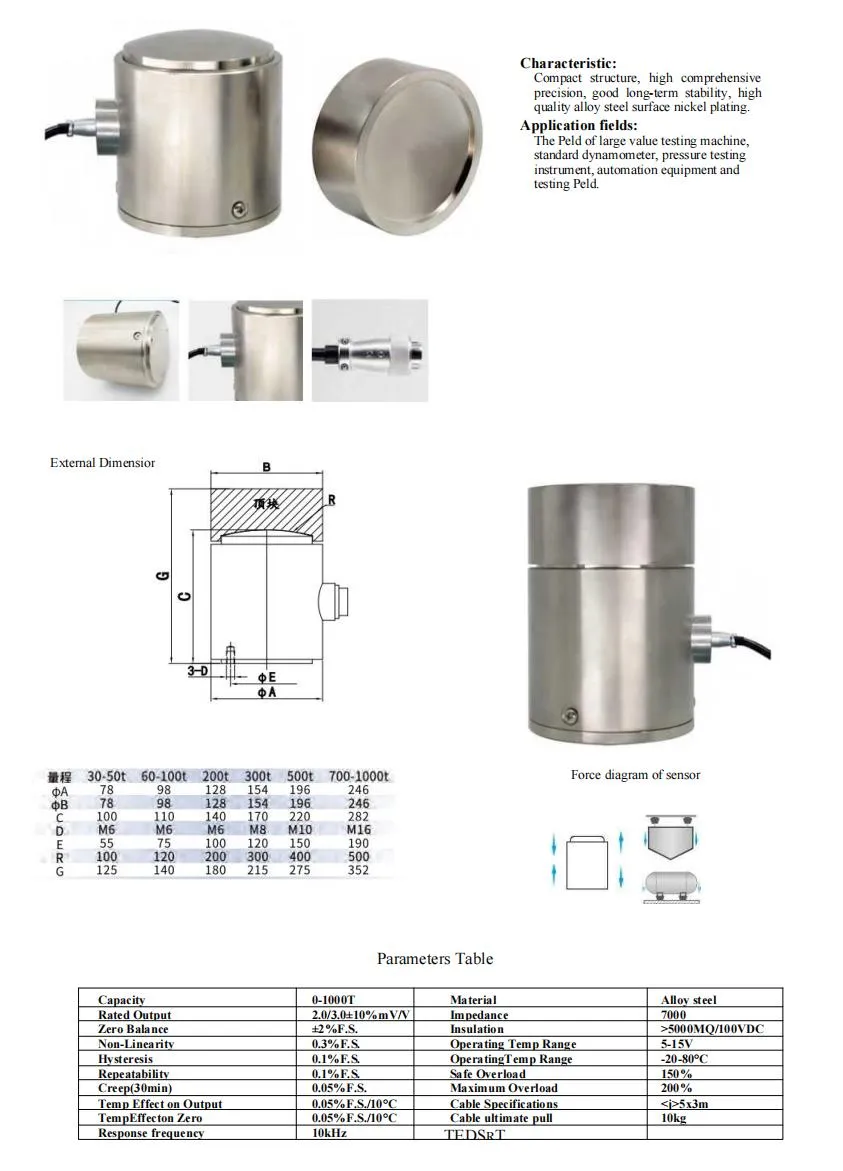 Sensor Sel Baja Alloy RLD011 Sel Beban Kolom 50 Ton Sel Beban Sensor Kekuatan Untuk Penimbangan Industri 0