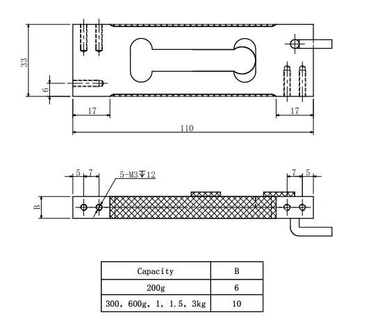 Kapasitas 0,3 ~ 5kg Sensor Balok Paralel Alloy Aluminium Single Point Load Cell 3