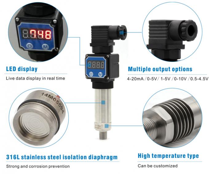 Compact 24VDC Industrial Digital Hydraulic Pressure Transmitter untuk pembacaan yang akurat 0
