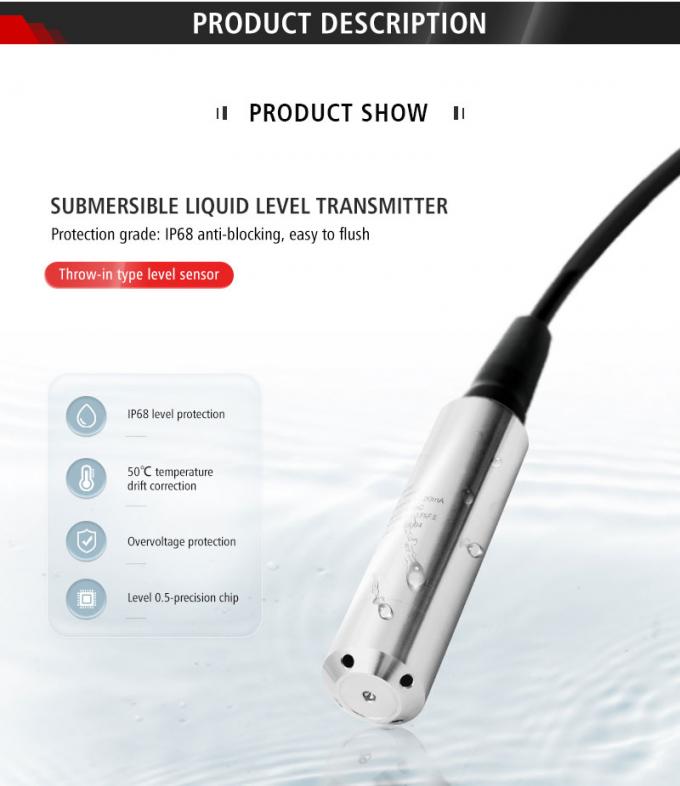 Rujia 4-20ma Submersible Liquid Level Sensor Indicator Transmitter Sensor Tingkat Air Hidrostatik Untuk Pengolahan Air Limbah 0